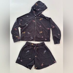 EUC Old Navy Girl’s Charcoal Floral Lounge / leisure Set, size L 10-12